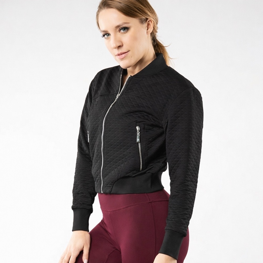 Buffbunny Arnold Quilted Bomber Jacket Onyx Black Zip Athleisure Crop‎ M